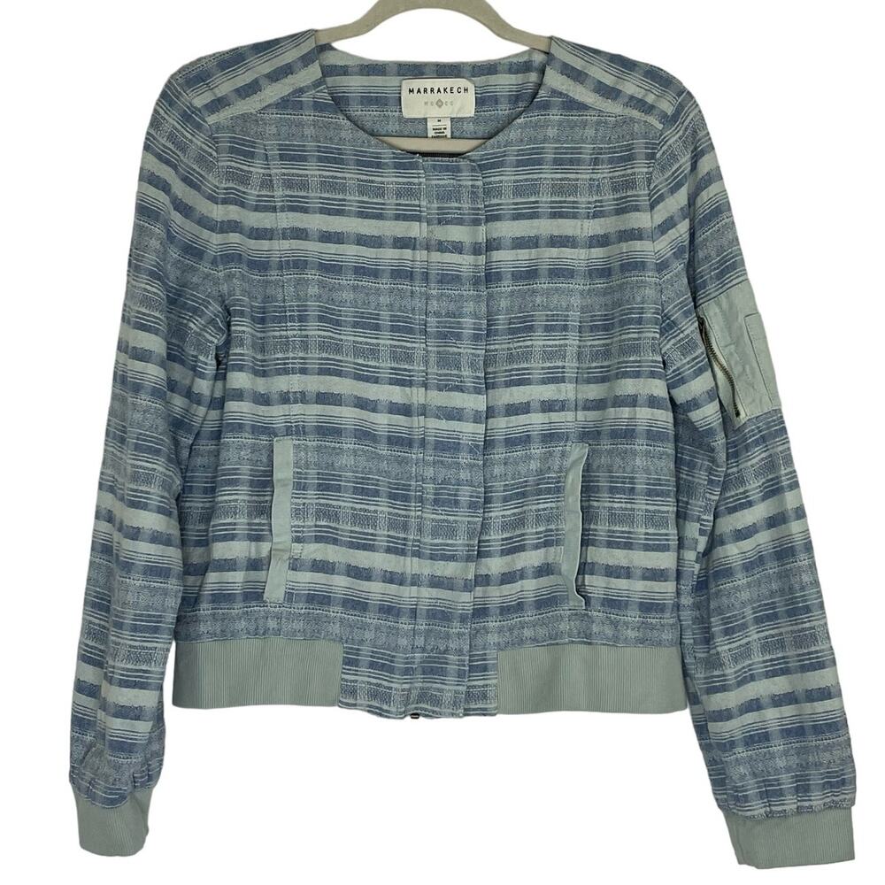 Marrakech blue stripped moto jacket shacket women's size Medium